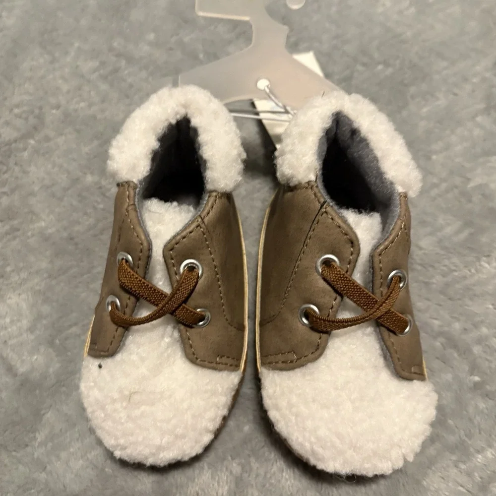 Target Sz 9-12M Toddler's Gray/Brown Fleece Shoe Booties
